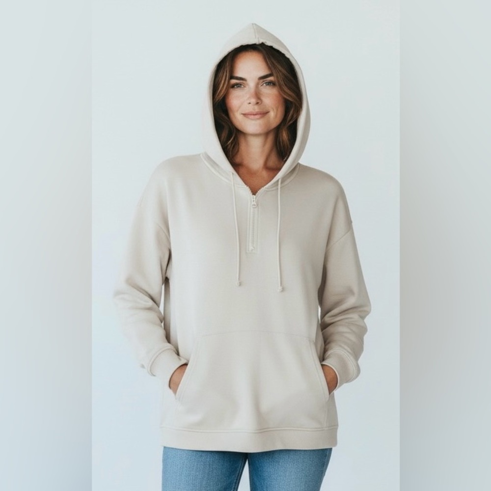 Ideology Women’s quarter Zip Hoodie Cream Beige Size Large‎ Athletic Casual